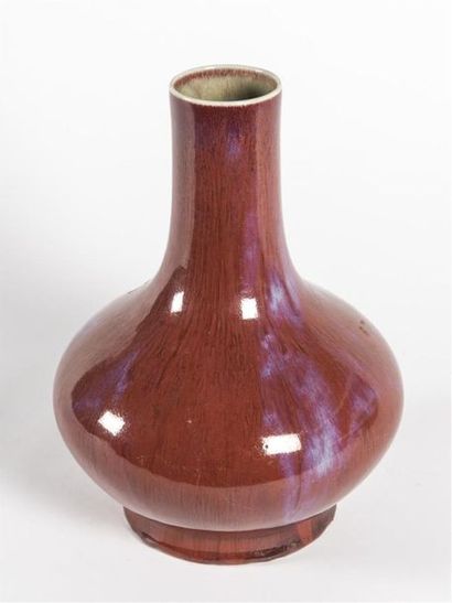 Chine, vase à long col en porcelaine émaillé...