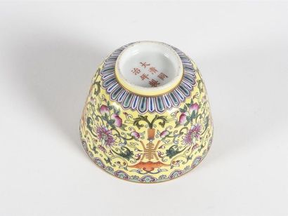 Chine, bol en porcelaine émaillée polychrome...