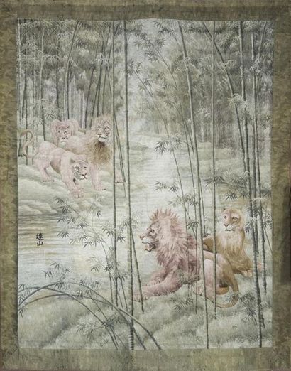 Chine, Importante broderie polychrome sur...