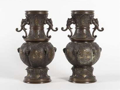 Indochine, paire de vases en bronze ciselé,...