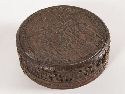 CHINE Pot couvert en bambou sculpté en relief...