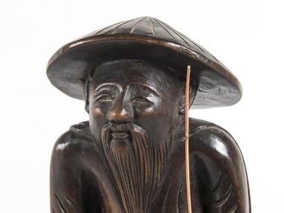 INDOCHINE Sujet en bois sculpté le pêcheur
H:...