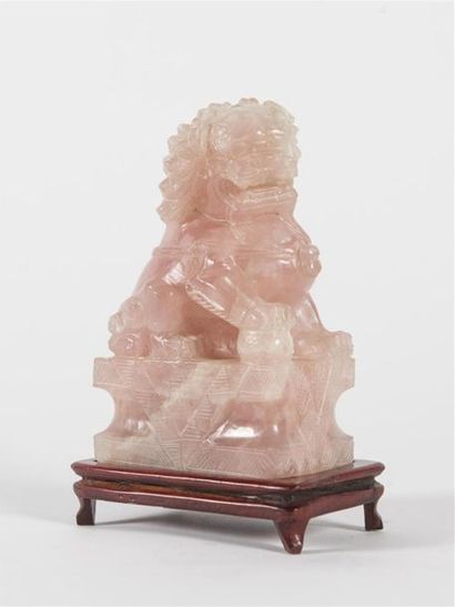 Paire de chiens de Fo en quartz rose
H :...