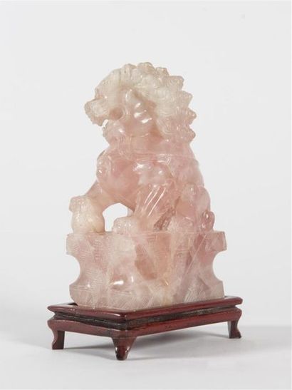 Paire de chiens de Fo en quartz rose
H :...