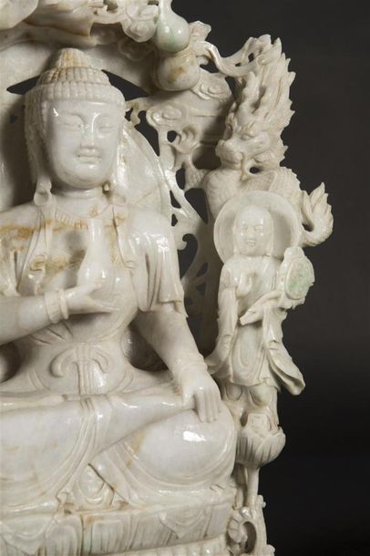 Chine,Important groupe en pierre dure sculptée...
