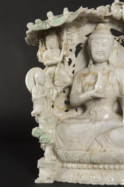 Chine,Important groupe en pierre dure sculptée...