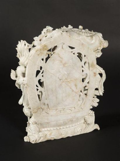 Chine,Important groupe en pierre dure sculptée...