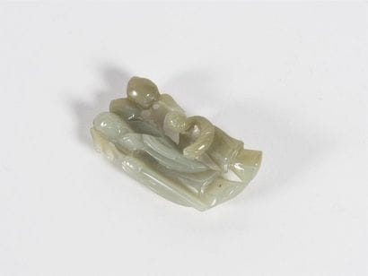 Chine, sujet en pierre dure, sage et enfant
H:...