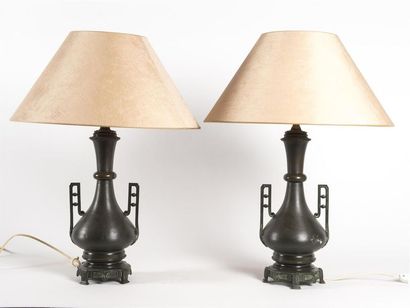 Chine, paire de lampes en bronze
H : 40 ...