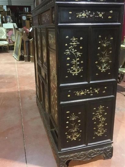 Cabinet rectangulaire en bois de fer et incrustation...