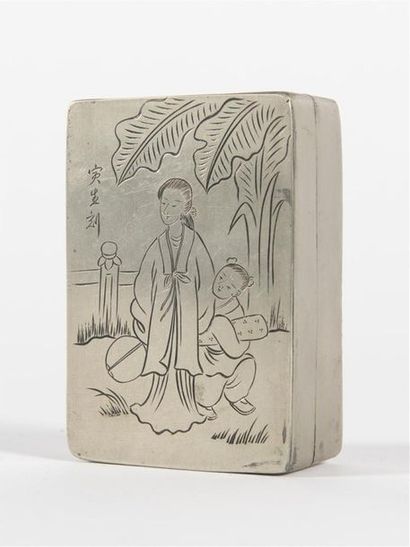 Chine, boite à encre 
Début 20ème
L: 9, 5...