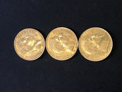 3 pièces de 20 francs or Napoléon III la...