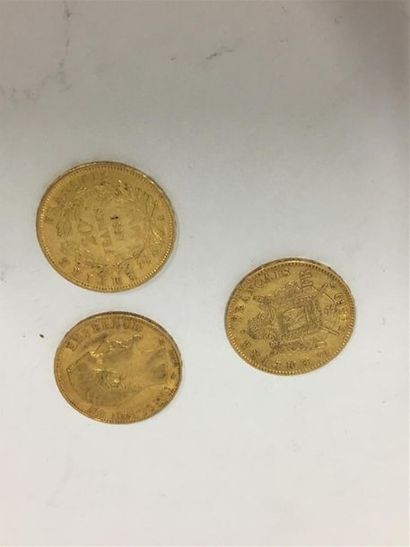 3 pièces de 20 francs or Napoléon III la...