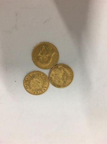 3 pièces de 20 francs or Napoléon III la...