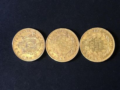 3 pièces de 20 francs or Napoléon III la...