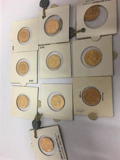 Dix pièces de 20 francs or coq