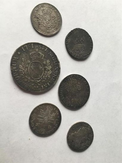 LOT DE 6 PIECES ROYALES EN ARGENT ECU 1781...