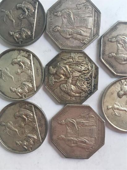 LOT DE 8 JETONS DU XIX EME SIECLE EN ARGENT...