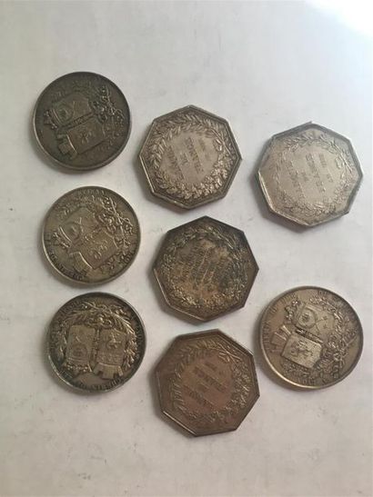 LOT DE 8 JETONS DU XIX EME SIECLE EN ARGENT...