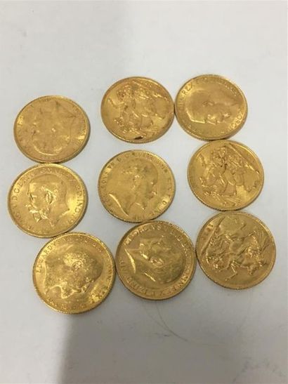 9 pièces en or Souverain Anglais,,Georges...