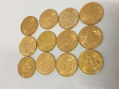 12 pièces en or de 20 francs Suisse
