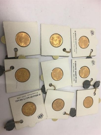 Neuf pièces de 20 francs or Suisse