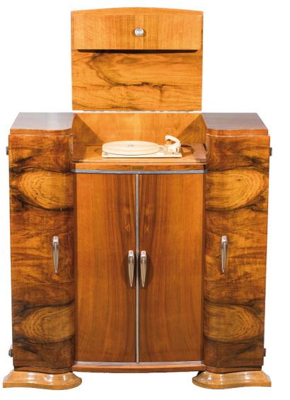 Meuble Radio/Tourne disque en bois de placage...