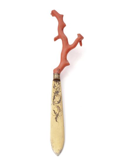 Paper cutter, the blade engraved with gilded...