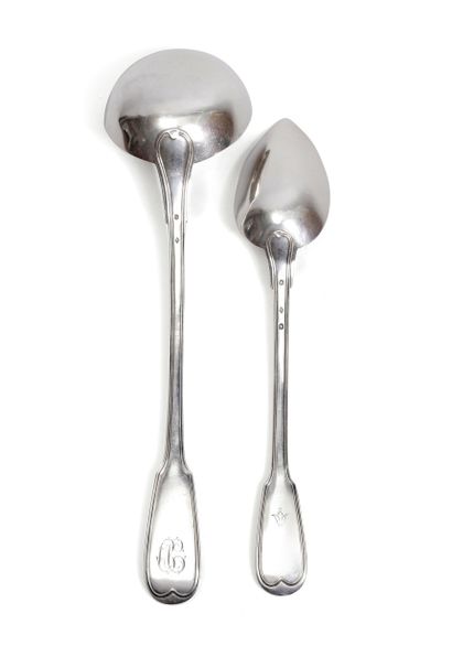 Stew spoon in 950°/°° silver, filet pattern....