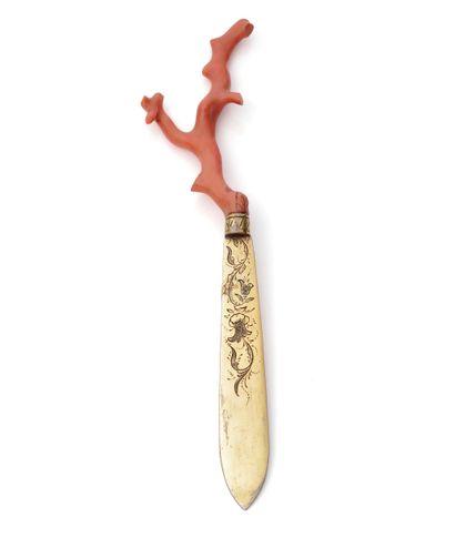 Paper cutter, the blade engraved with gilded...