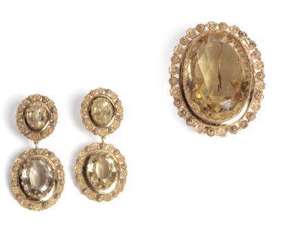 Important yellow gold set with large citrines,...