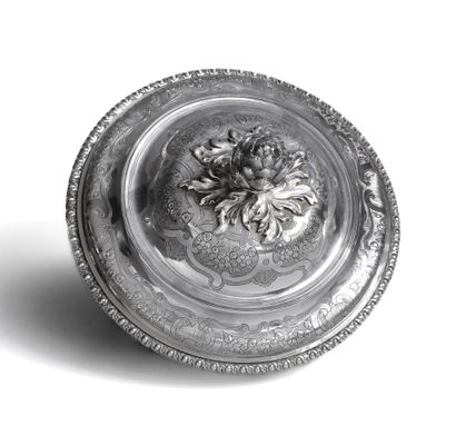 Silver bowl, cover and display stand in a...