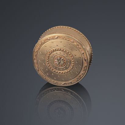Bonbonnière or round covered box in yellow...