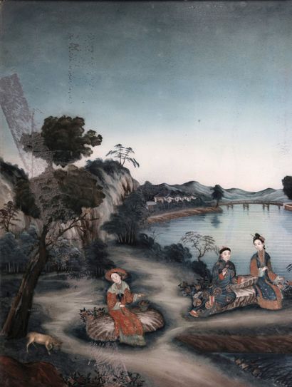 CHINE. Canton - XIXe siècle.
Paire de grandes...
