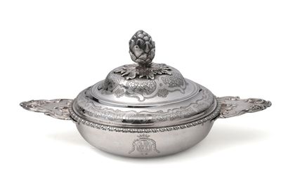 Silver bowl, cover and display stand in a...