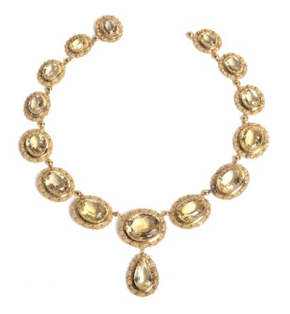 Important yellow gold set with large citrines,...