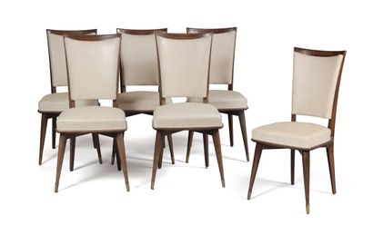 Suite de six chaises en placage de macassar...