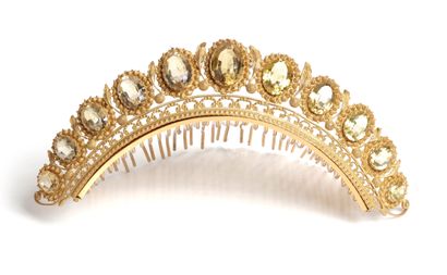 Important yellow gold set with large citrines,...