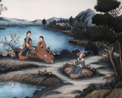 CHINE. Canton - XIXe siècle.
Paire de grandes...