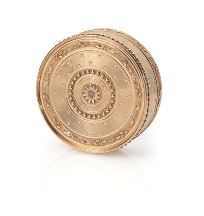 Bonbonnière or round covered box in yellow...