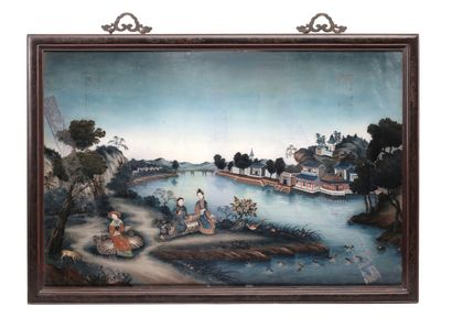 CHINE. Canton - XIXe siècle.
Paire de grandes...