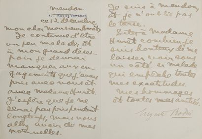 Auguste RODIN (1840-1917).
Autograph letter...
