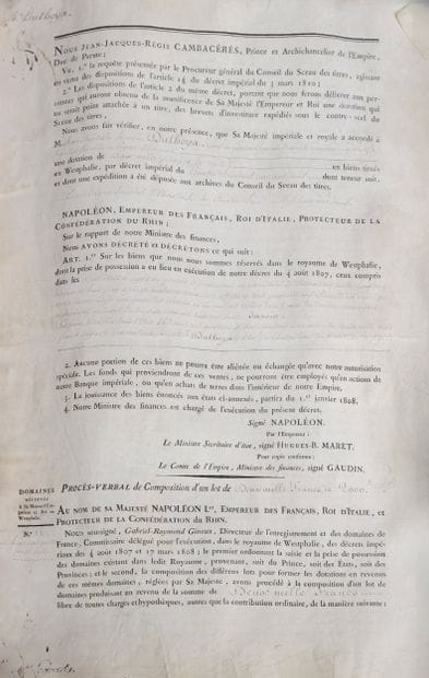 Dotation de biens en Westphalie.
Procès Verbal...