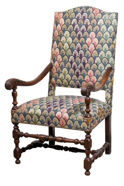 Fauteuil à dossier droit en bois naturel...