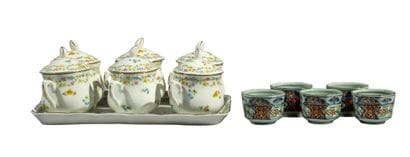 6 covered soup cups and their rectangular...