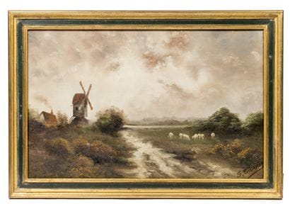 2 Tableaux.
F. TROYEN. Paysage avec vaches...