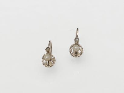 Pair of openwork 750°/°° yellow gold hoop...