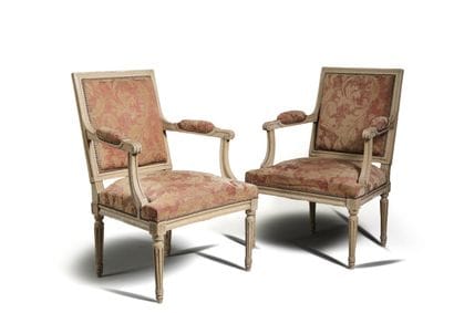 Pair of armchairs made of molded and carved...