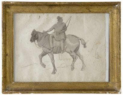 École Française du XIXe siècle. 
Cavalier.
Encre...