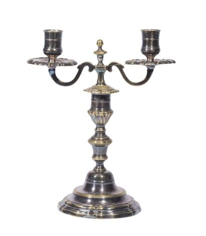 Two-light candelabra in silver-plated bronze,...